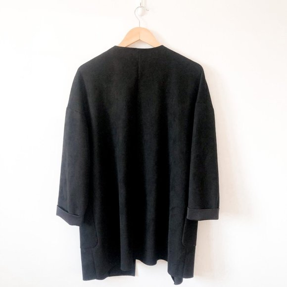 Zara Black Suede Coat Blazer w/ Pockets Sz Small - Picture 3 of 5